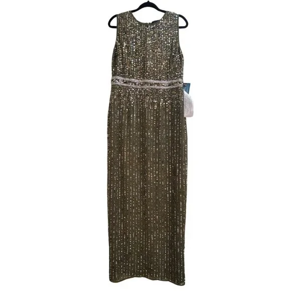 Mac Duggal Sleeveless Sequin Column Gown Olive Green 93603 Size 10 - Picture 2 of 11